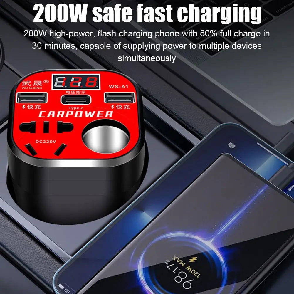 Car Charger Multificer 12v/24v 220 Type V & C Fast Charging 3 USB Socket