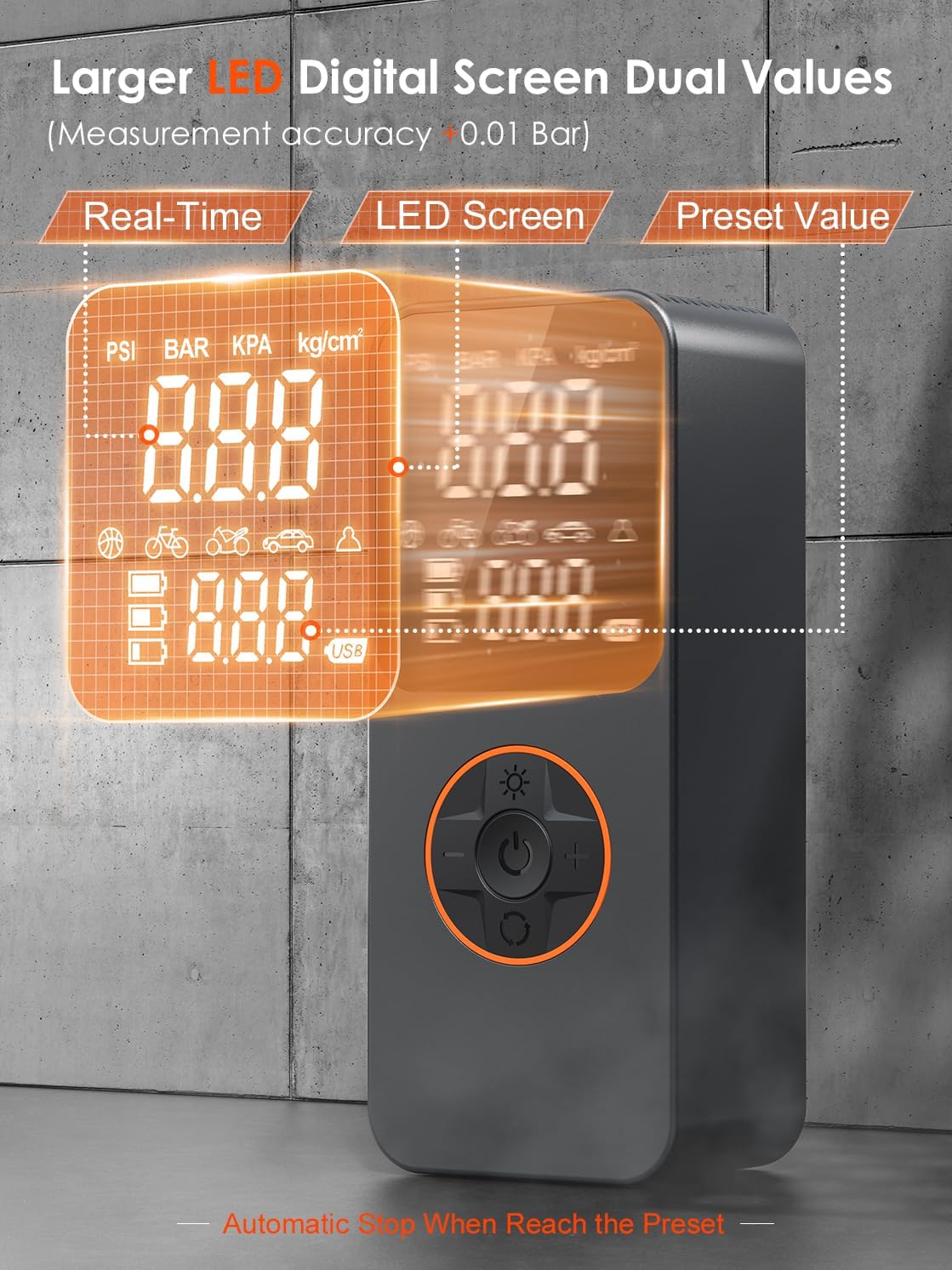 Tyre Inflator, Portable Air Compressor Cordless Tyre Inflator Rechargeable