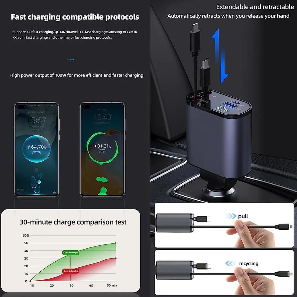 4 in 1 Retractable Car Charger