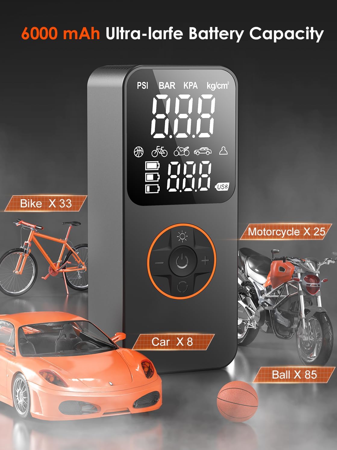 Tyre Inflator, Portable Air Compressor Cordless Tyre Inflator Rechargeable