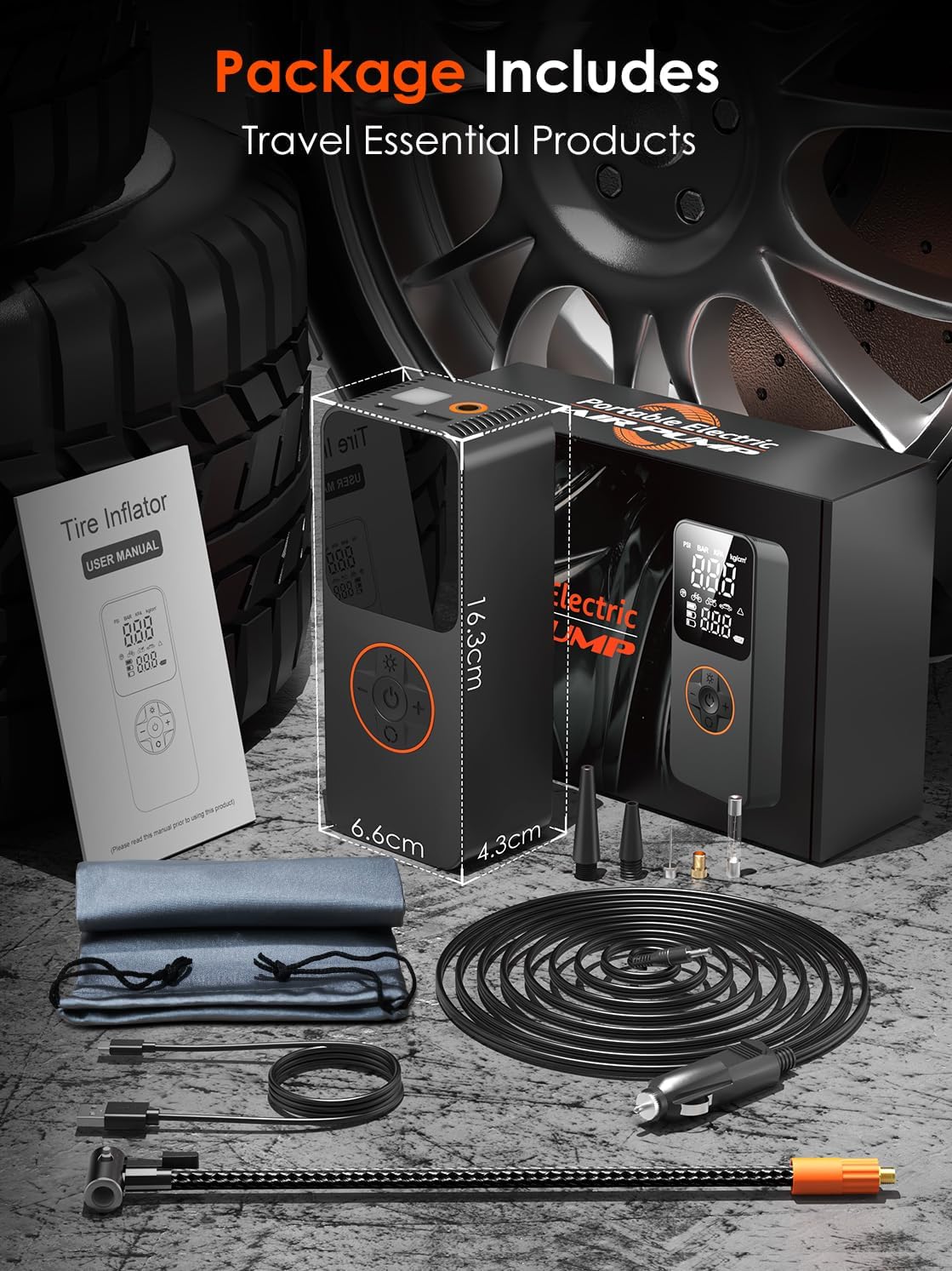 Tyre Inflator, Portable Air Compressor Cordless Tyre Inflator Rechargeable